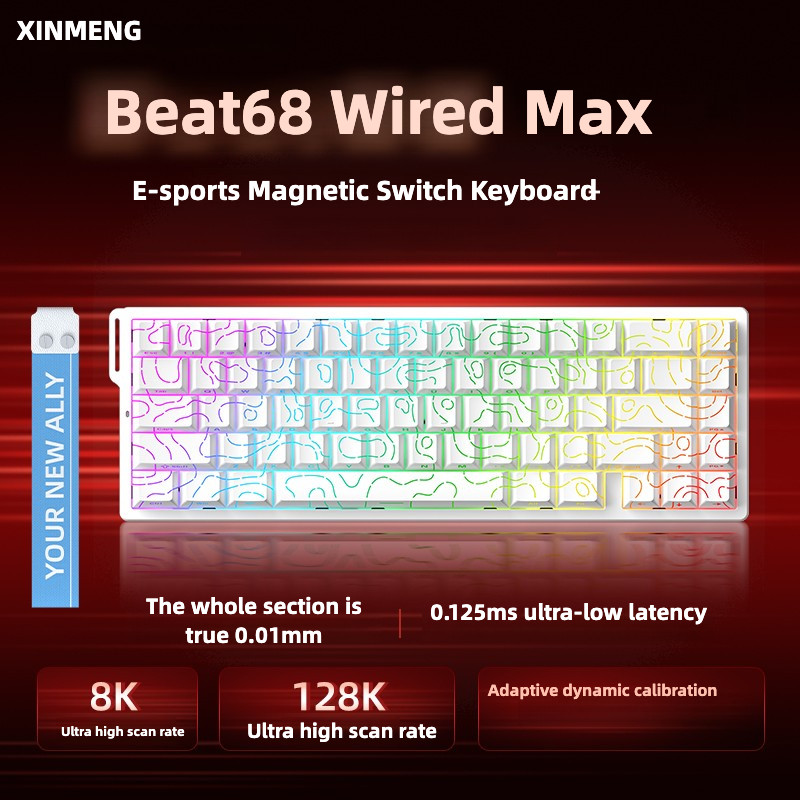 XINMENG Beat68 สวิทช์แม่เหล็กคีย์บอร์ด Tri-mode ไร้สาย E-sports เกมพิเศษ RT0.01 Low Delay แม่เหล็กหย