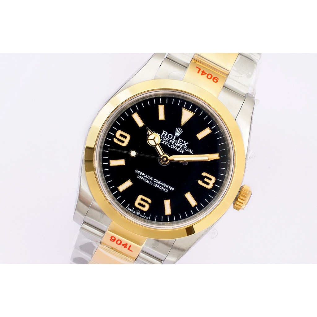 หน้าปัดสีดําเรียบง่ายประณีตหรูหราอินเทรนด์ผู้ชายธุรกิจนาฬิกา, Rolex Explorer II Gold Strap Luxury Sp