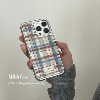 เคสโทรศัพท์ลายสก๊อตสีน้ําตาลสีฟ้า Anti-Fall สําหรับ iPhone 16 Promax 15 Promax 11 12 13 14plus 15plus 16e 16plus 16pro 15pro