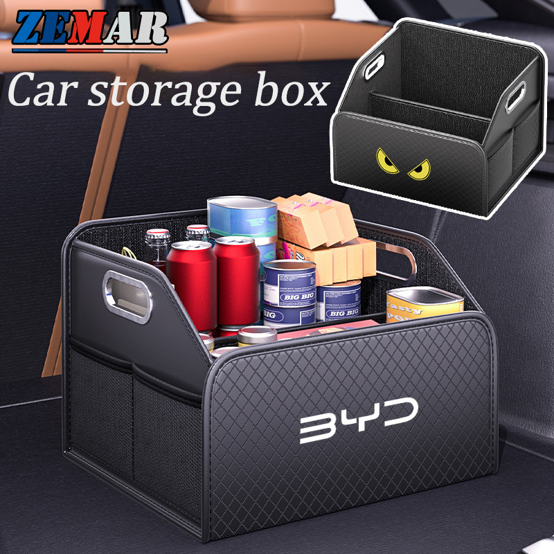 BYD กล่องเก็บรถพับ กล่องเก็บรถยนต์ กล่องเก็บหนัง ลำต้นมัลติฟังก์ชั่น BYD Dolphin Atto 3 Sealion 6 Sealion 7 M6 Seal U Han EV Seagull Atto3 หยวน plus