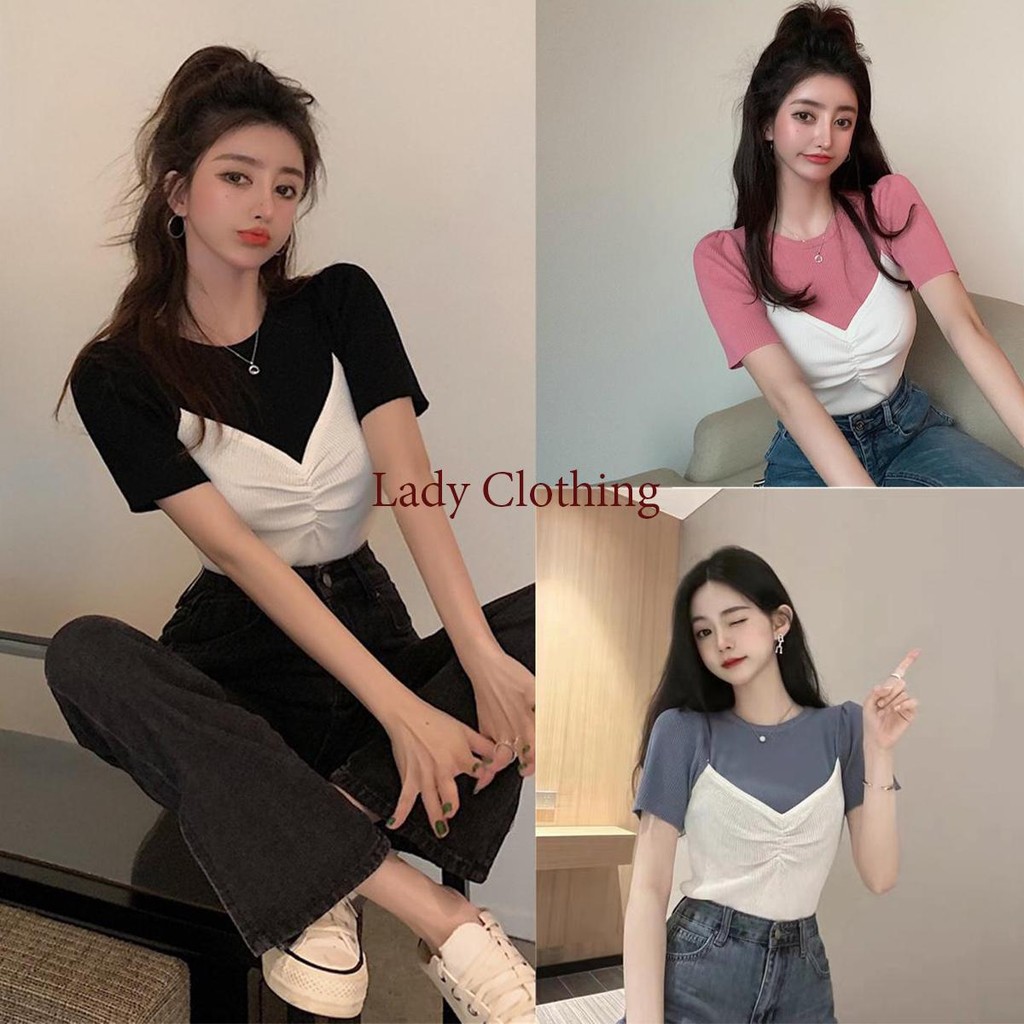 DODO# เสื้อครอปไหมพรม เสื้อเชิ้ตแขนสั้น สีเรียบ สไตล์เกาหลี น่ารักเข้าชุดง่าย รุ่น4182 Clothing Women Lady