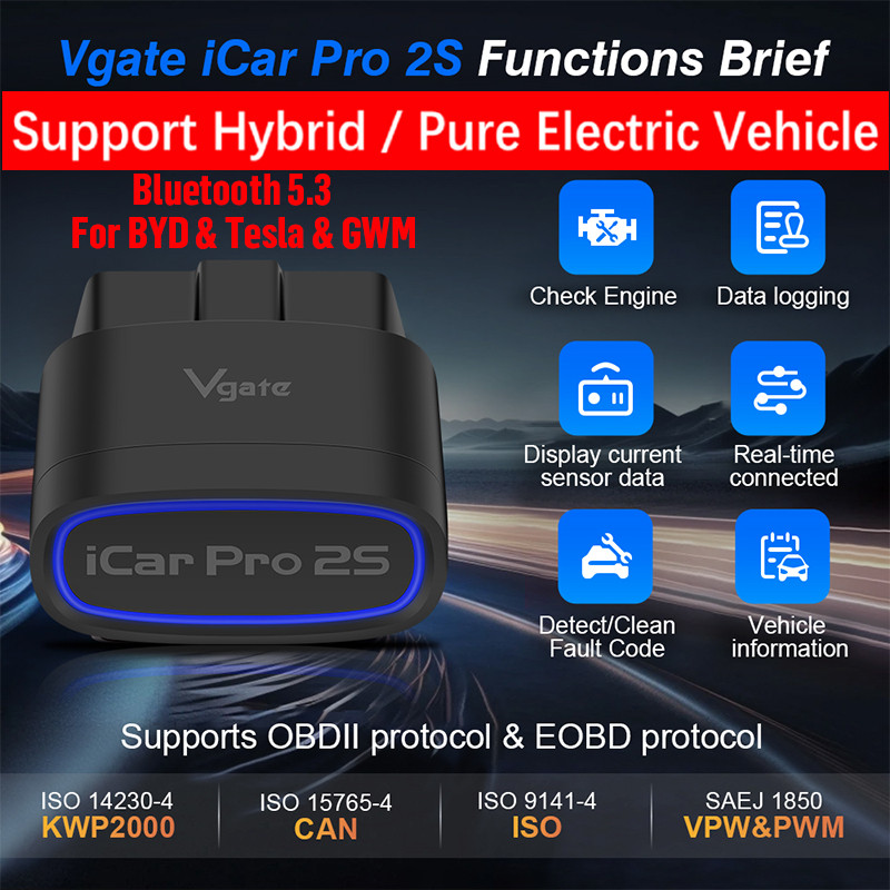 for Hybrid & รถยนต์ไฟฟ้าVgate iCar Pro 2S OBD2 เครื่องสแกนเนอร์รถยนต์สําหรับ BYD & Tesla & GWM บลูทูธ 5.2 สําหรับ IOS Android เครื่องยนต์ตรวจสอบสําหรับ BMW OBD 2 เครื่องสแกนเนอร์เครื่องมือ PK ELM 327