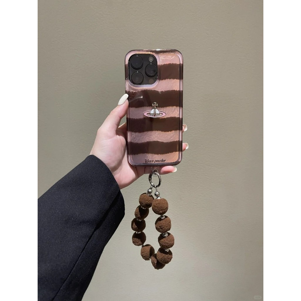 Ins ลายสีน้ําตาลสีชมพูเหมาะสําหรับเคสโทรศัพท์ iPhone16PROMAX ใหม่ Apple 16/15/13/12 ผู้หญิง 11