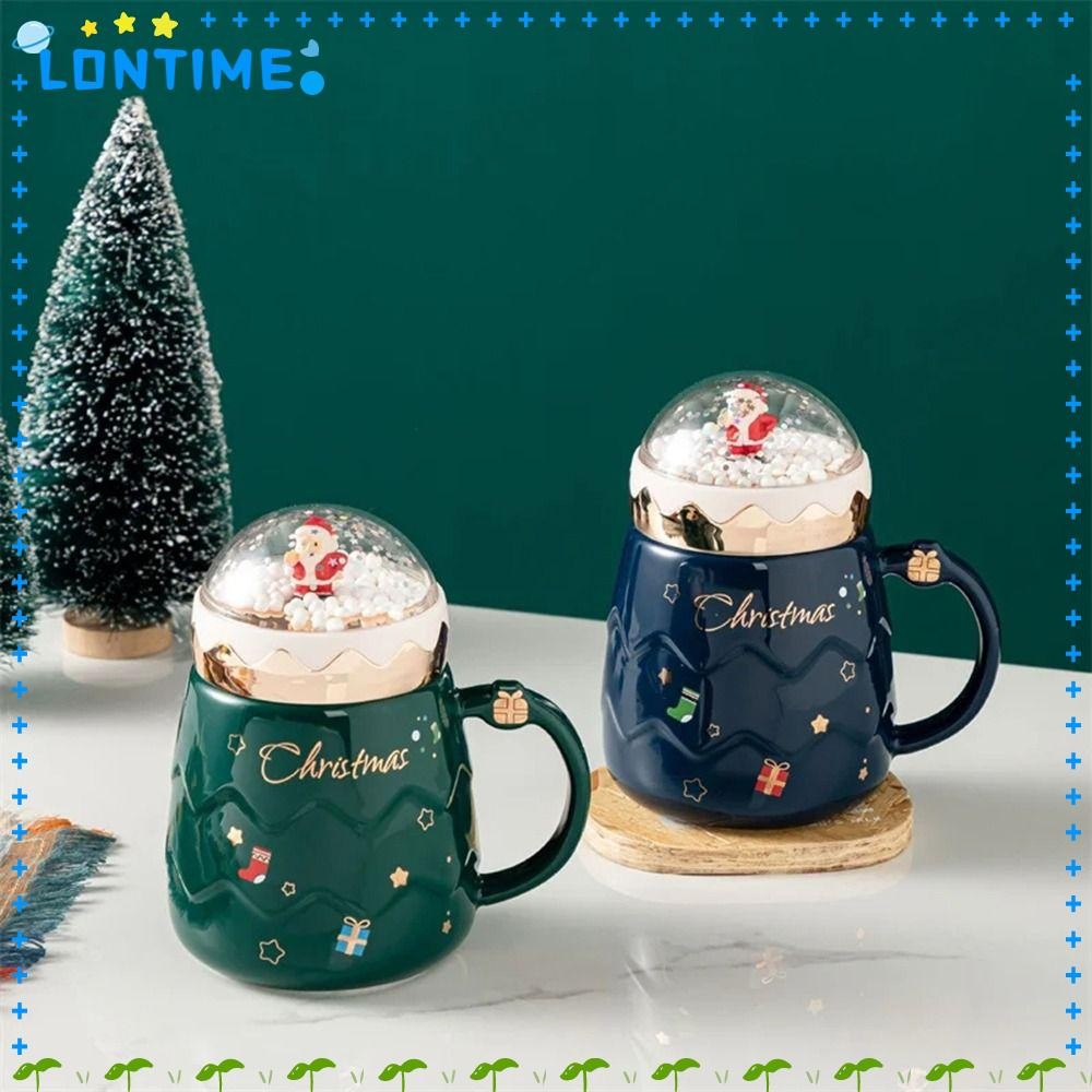 Lontime แก้วกาแฟ, แก้วคริสต์มาสป้องกันการรั่วซานตาคลอส, เครื่องดื่มสร้างสรรค์เซรามิก 500ML ถ้วยกาแฟ