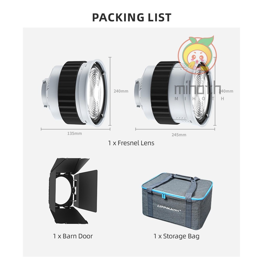 Lippmann F20 เลนส์ Fresnel ขนาด 9 นิ้ว Bowens Mount 10°- 45°อะแดปเตอร์โฟกัสแบบออปติคัล 10X สว่างกว่า พร้อมประตูโรงนา 4 ใบที่ถอดออกได้สําหรับสตูดิโอเครื่องมือสร้างแสงต่อเนื่อง