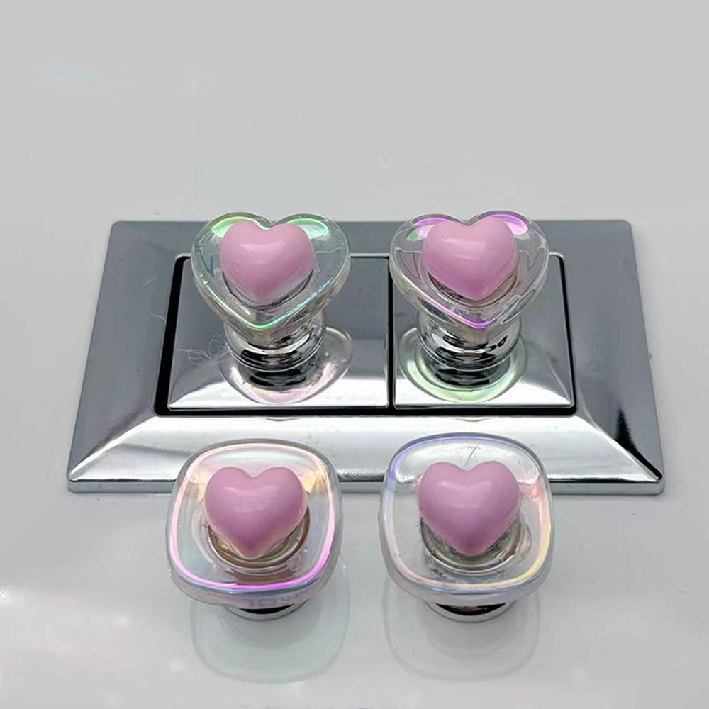 Square/heart Shape Flush Handle ปุ่มเสริมแฟชั่นความคิดสร้างสรรค์เล็บยาวเรซิ่นอุปกรณ์ห้องน้ํา