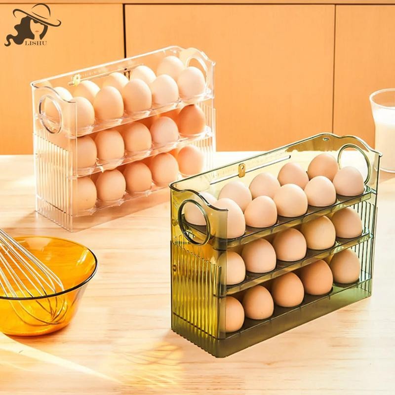 Lishu ห้องครัวขนาดใหญ่ความจุไข่ตู้เย็นกล่องเก็บแบบพกพา Multi-layer ถาดไข่ Organizer ในครัวเรือนประหยัดพื้นที่กล่องเก็บ th
