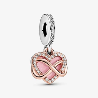 ใหม่ S925 เงินสเตอร์ลิงสีชมพู Love Cross Infinite Fit Pandora Charms สร้อยข้อมือผู้หญิง DIY เครื่องประดับลูกปัดจี้ของขวัญวันเกิด