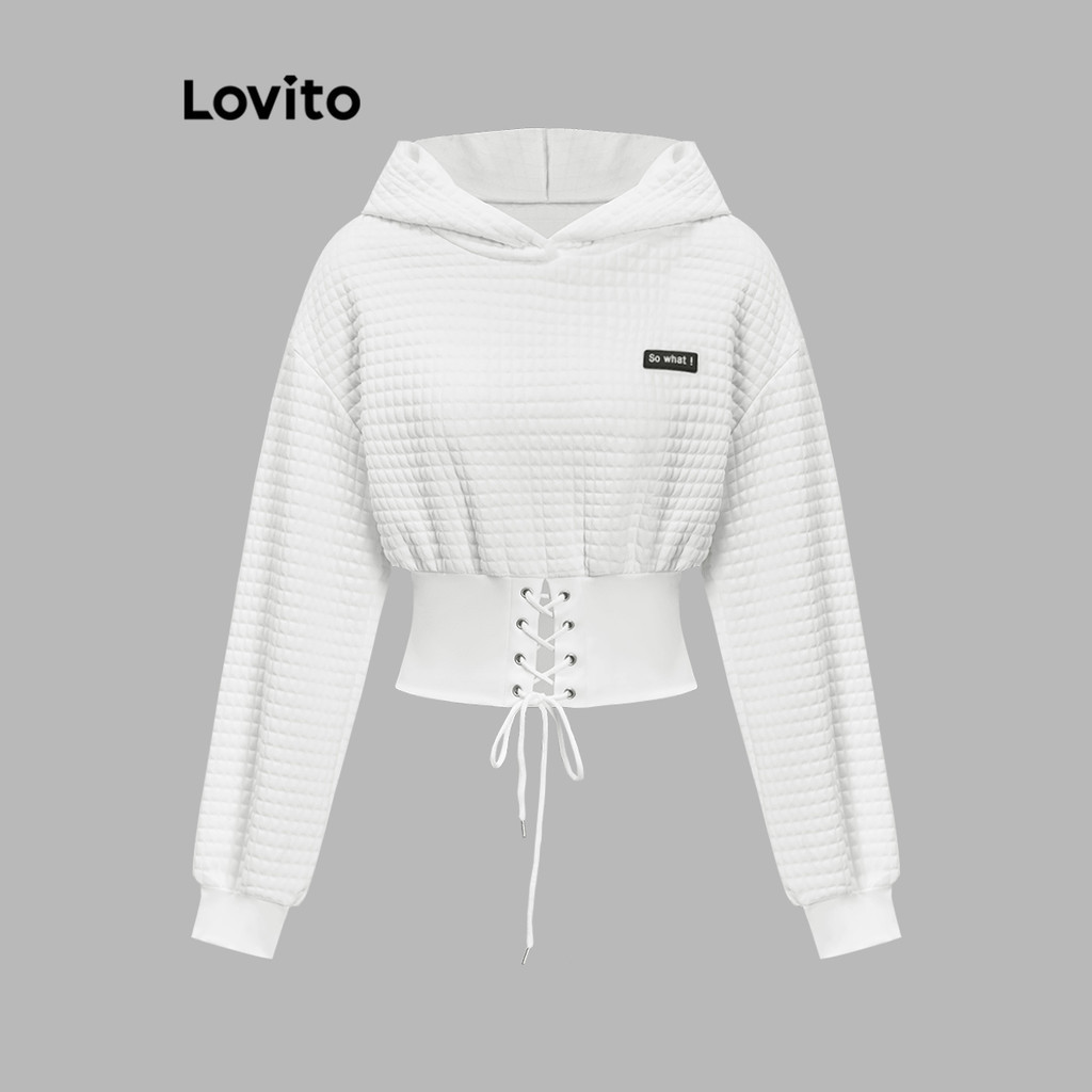 Lovito เสื้อกันหนาวผู้หญิง แบบผูกเชือก สีพื้น สไตล์ลำลอง L97AD110