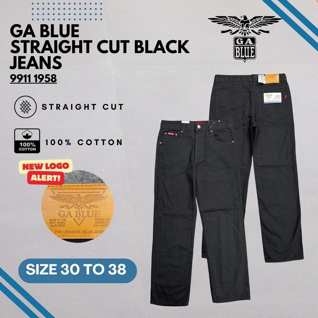 <New Arrival> GA Blue Mens Straight Cut Jeans Normal Rise 100% Cotton 99111958 สีดํา