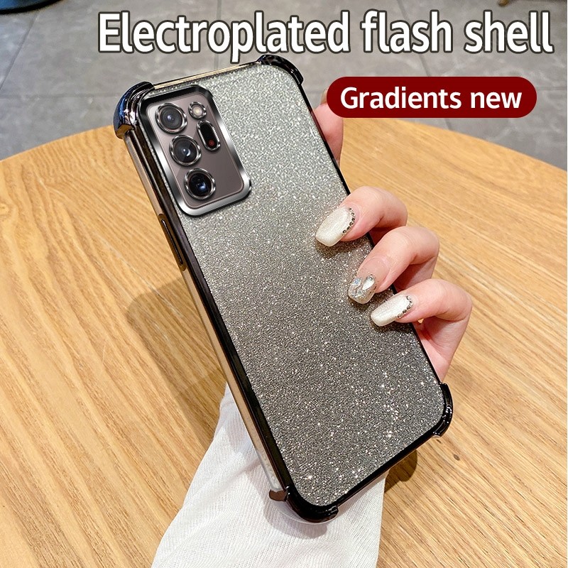สําหรับ Samsung Galaxy Note 20 Ultra 5G Glitter ชุบซิลิโคน Soft Case Note20 20ultra สี่มุม Anti-shock ป้องกันปกหลัง