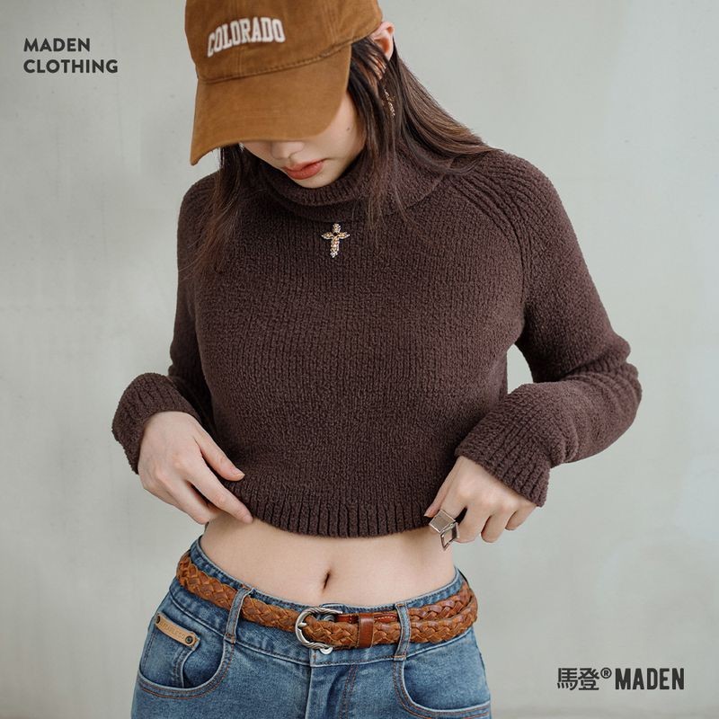 Maden Maden เลียนแบบ Lamb ขนแกะคอเต่าเสื้อ Warm Cold-Resistant เสื้อกันหนาวแขนยาวแปรงด้านใน Bott