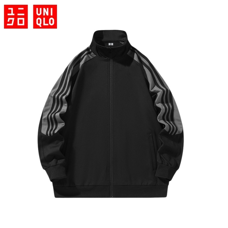 เสื้อสเวตเตอร์ลายทางลําลองเกาหลี Uniqlo, เสื้อสเวตเตอร์คาร์ดิแกนคอปกตั้งหลวมสําหรับผู้ชาย M-5XL, เสื้อแจ็คเก็ตคู่รัก