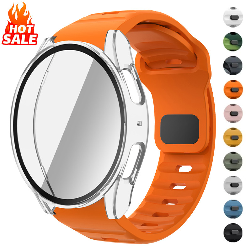 Case + Strap สําหรับ Samsung Galaxy Watch 7 40 มม.44 มม.กระจกนิรภัยฟิล์มไม่มีช่องว่างสร้อยข้อมือซิลิโคนสําหรับ Galaxy Watch 7 Band