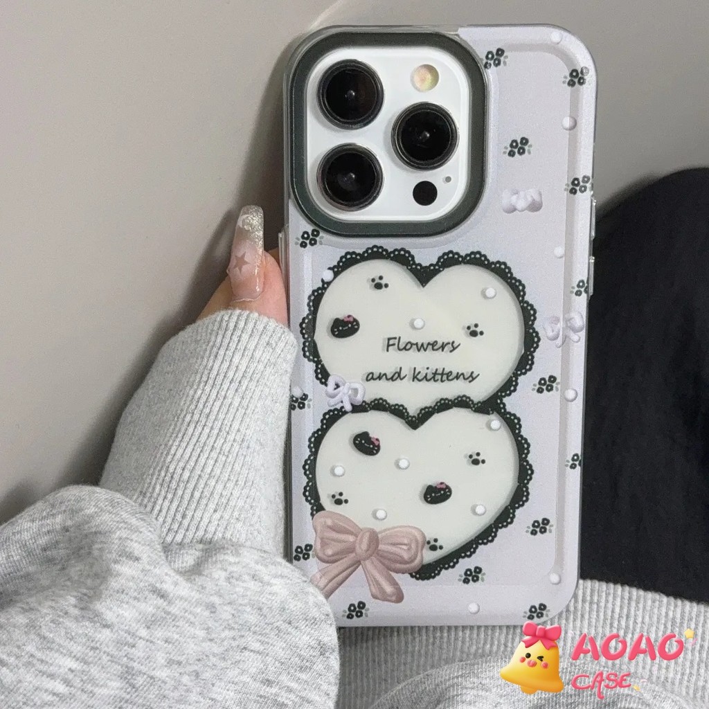 ดอกไม้น่ารักหวานและลูกแมวที่มีความโปร่งใส เคสiphone 11 15 12 13 14 Pro Max XR X XS Max 7Plus 7 8 15 Plus SE 2020