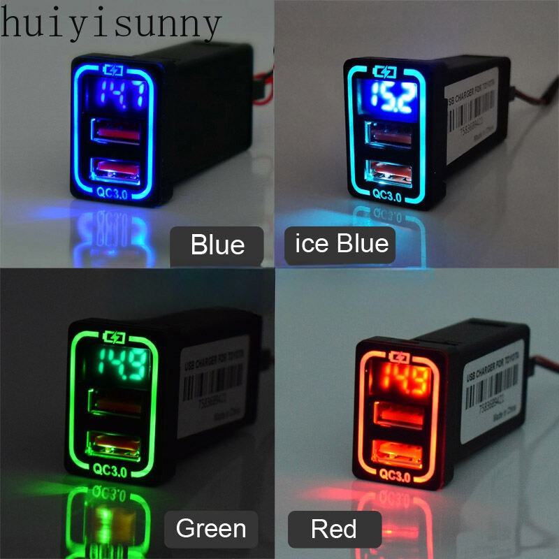 Hys QC3.0 Quick Charge Car Charger Double 2 USB Phone Adapter พร้อมโวลต์มิเตอร์ LED สําหรับ TOYOTA, Output Power 36W Max, Compatibe พร้อมแรงดันไฟฟ้า 12V / 24V