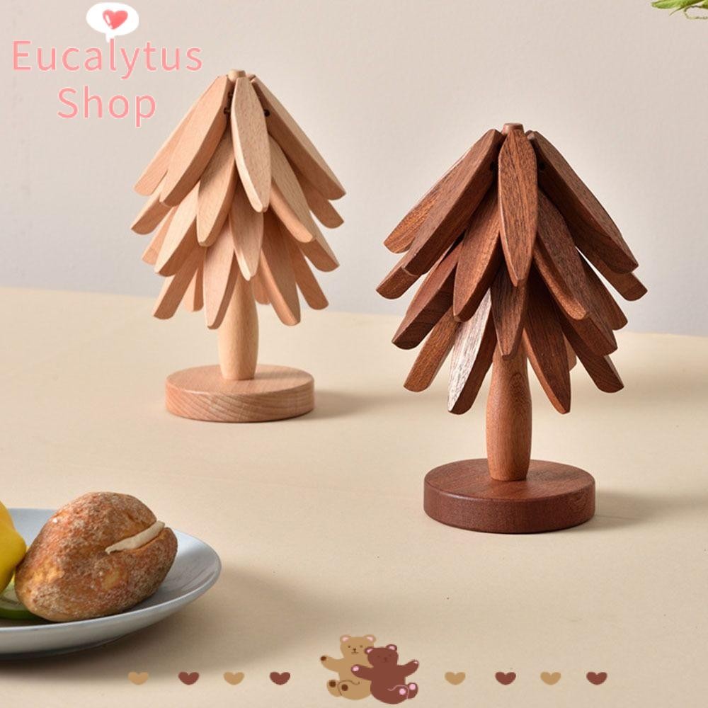 Eucalytus1 3/4PCS ต้นไม้ออกแบบ Coaster, ทน Coaster ไม้ Placemats ขาตั้งออกแบบต้นไม้ Coaster, เครื่องประดับในครัวเรือน Anti Scalding ความร้อนลื่น Coaster ชุดฉนวน Mat