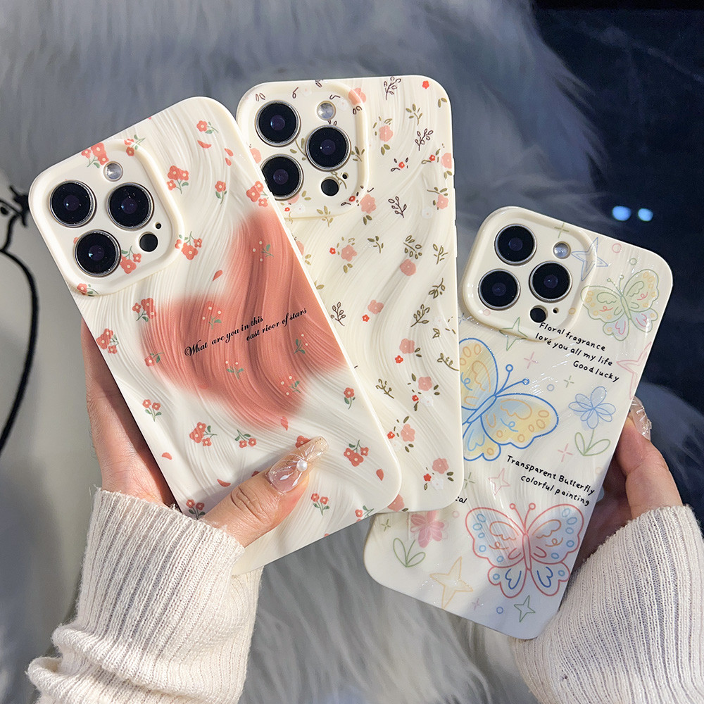 Flower เคสแบบครอบเต็ม สําหรับiPhone 16 Pro Max 15 14 13 12 11 X XR XS 7 8 Plus SE เคสป้องกันเลนส์กล้อง เคสซิลิโคนนิ่ม