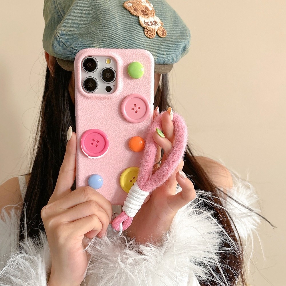 ตุ๊กตาปุ่มหนังเหมาะสําหรับเคสโทรศัพท์ Apple 16 Promax IPhone 15/14/13/12/11 Soft Case