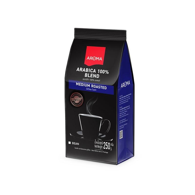 AROMA COFFEE เมล็ดกาแฟคั่ว Arabica 100% (ซอง250กรัม) อโรม่า คอฟฟี่