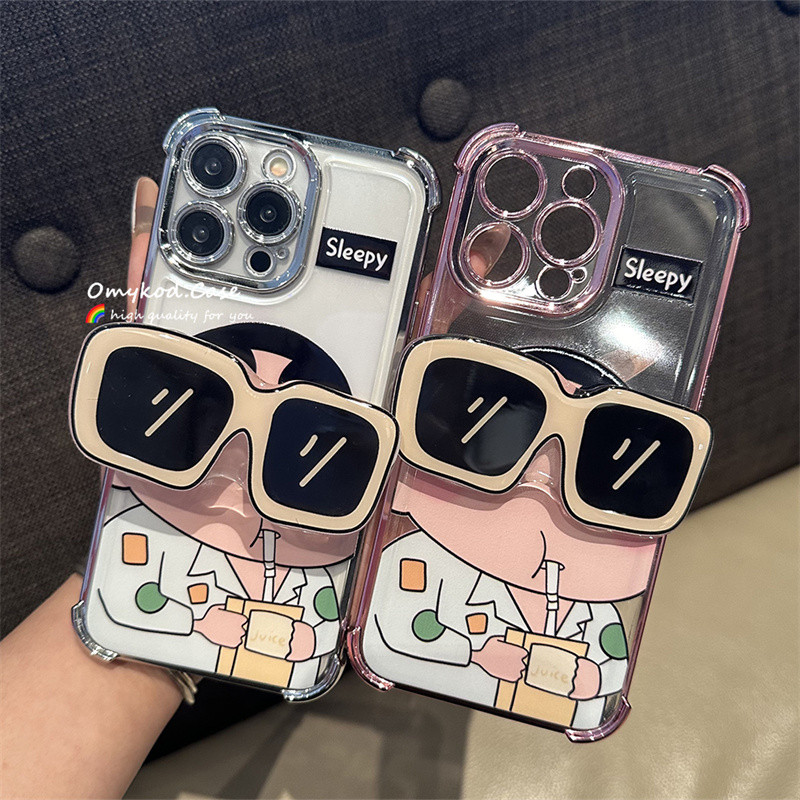 For Samsung A55 A54 A34 A15 A05S A12 A13 A14 A50 A32 A25 A24 A23 A51 A52 A53 น่ารักCrayon Shin Chanการ์ตูนสนุกใหญ่แว่นตากันแดดขาตั้งเคสโทรศัพท์โปร่งใสAnti Dropฝาครอบนุ่ม