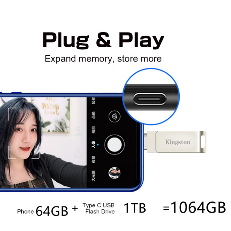 Kingston 1TB 2TB 2 In 1 OTG USB แฟลชไดรฟ์ความเร็วสูง Pendrive Stick พร้อม Type-C U Stick สําหรับโทรศัพท์ Android iPhone15
