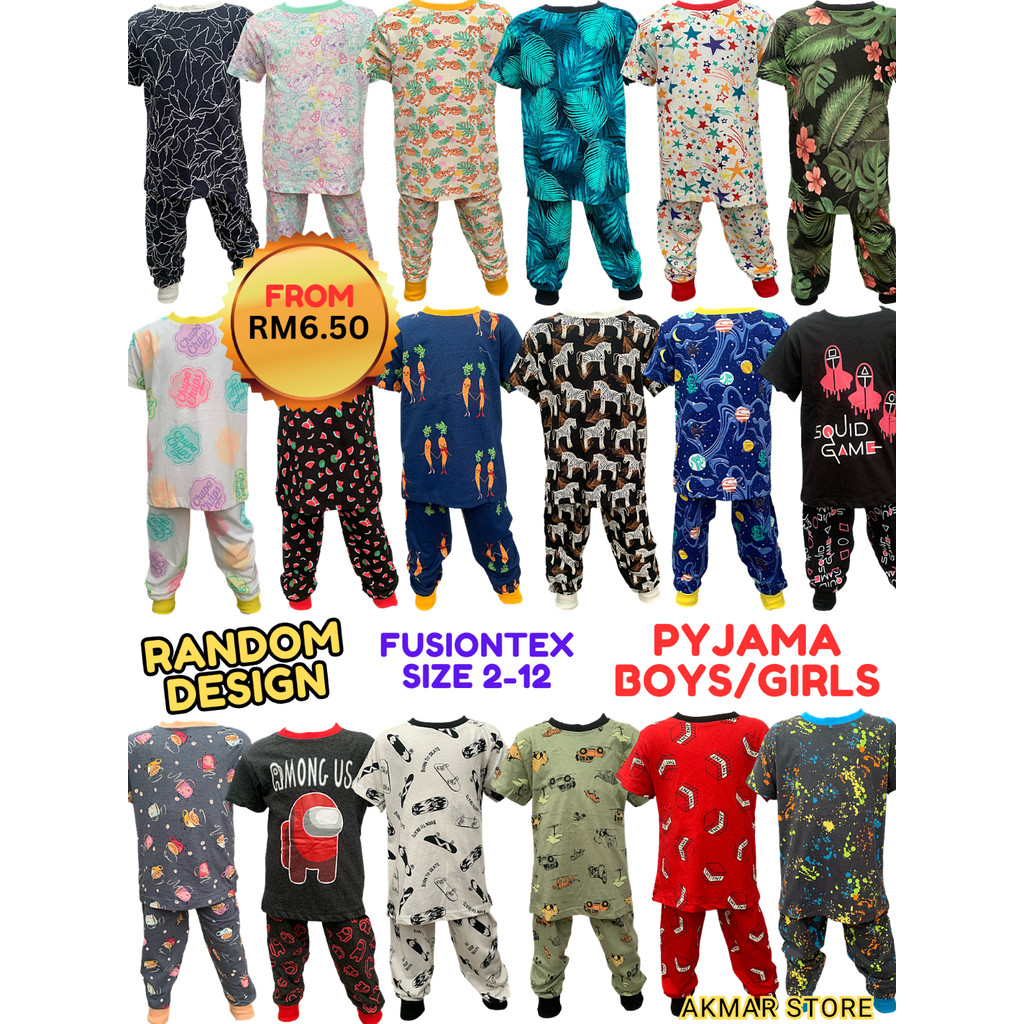 BAJU TIDUR BUDAK LELAKI และ PEREMPUAN, FUSIONTEX, RANDOM DESIGN, SIZE 2-12, PYJAMA, BOYS GIRLS PYJAM