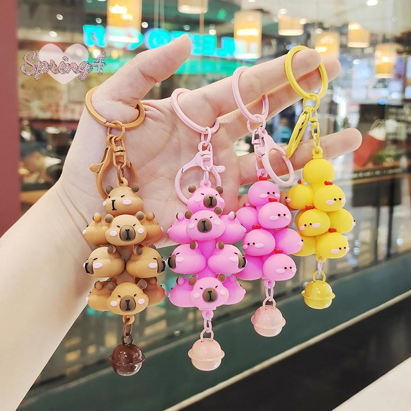 <Spring4> การ์ตูนสัตว์ Kapibala Chick Key Chain PVC น่ารักสัตว์เลี้ยง Paradise พวงกุญแจกระเป๋าเป้สะพายหลังจี้พวงกุญแจสําหรับเด็กผู้หญิงของขวัญ Nice