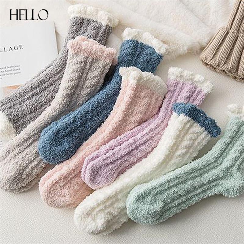 Fuzzy ถุงเท้านุ่ม Cozy ฤดูหนาว Warm Plush ถุงเท้าถุงน่องหนาสบายๆถุงเท้านอน