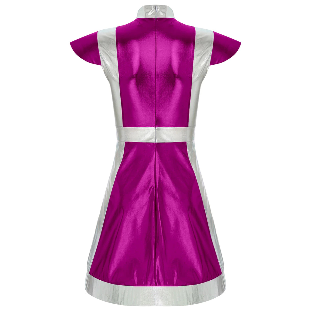 Choomomo Womens Space Fighter Alien Dress-up เครื่องแต่งกาย Mock คอหมวกแขน Metallic Shiny Contrast ชุดสําหรับฮาโลวีนคอสเพลย์ thumbnail 7