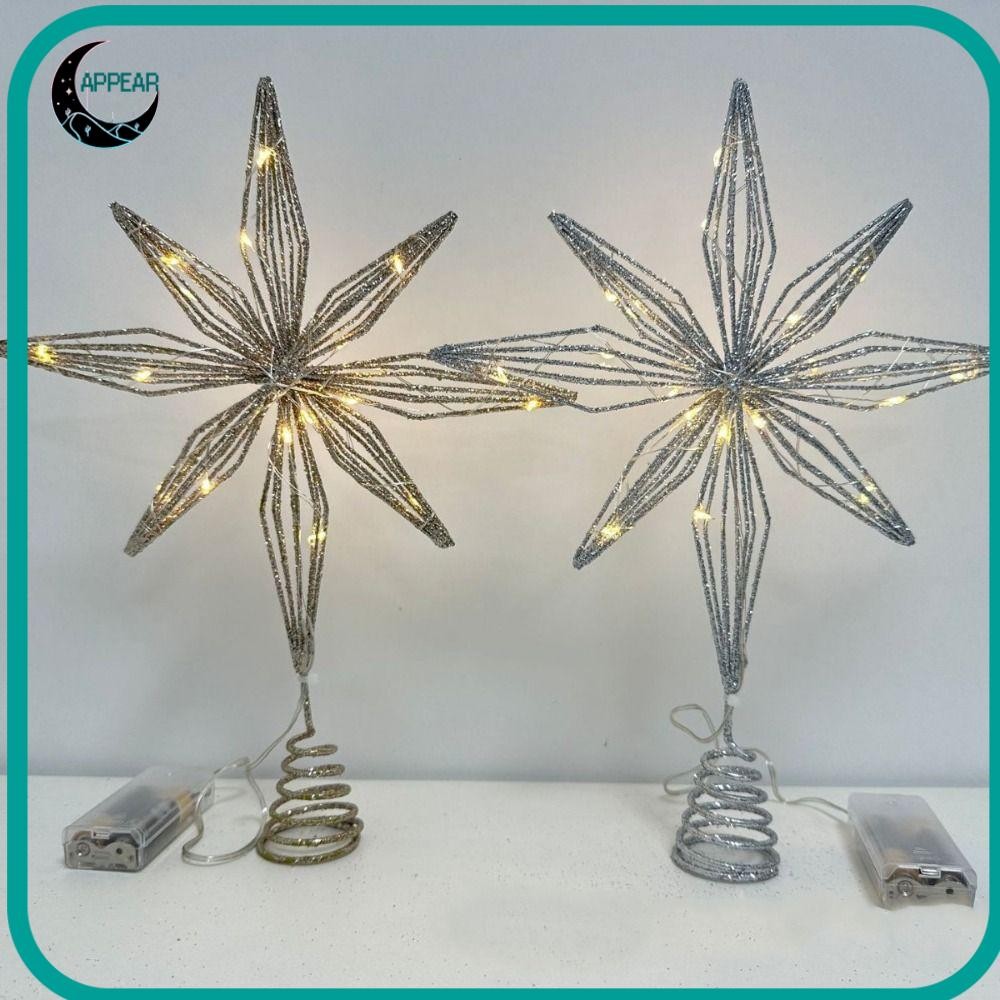 Appear Christmas Tree Topper, Iron Star Glitter ตกแต่งต้นคริสต์มาส, Xmas ตกแต่ง Party Supplies ไฟ LED โคมไฟ Light Up Props