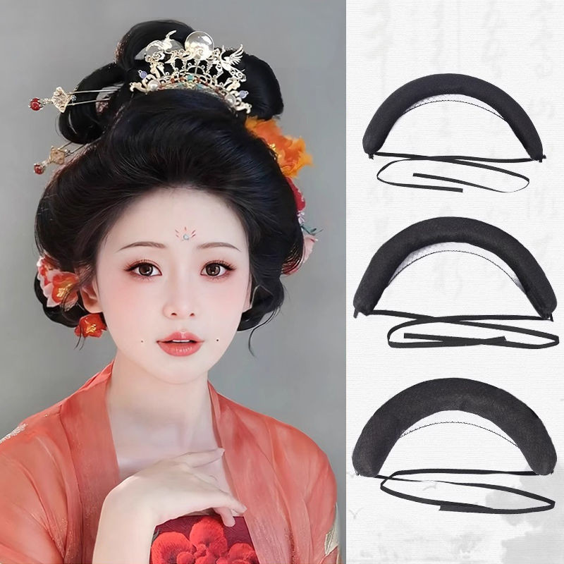 T Tang สไตล์ Concubine Laced-Up รอบผมผมเต็มรูปแบบพื้นผิวถือเครื่องแต่งกายโบราณทรงผมใหญ่หน้าผาก High Head Cushion ผมกระเป๋า