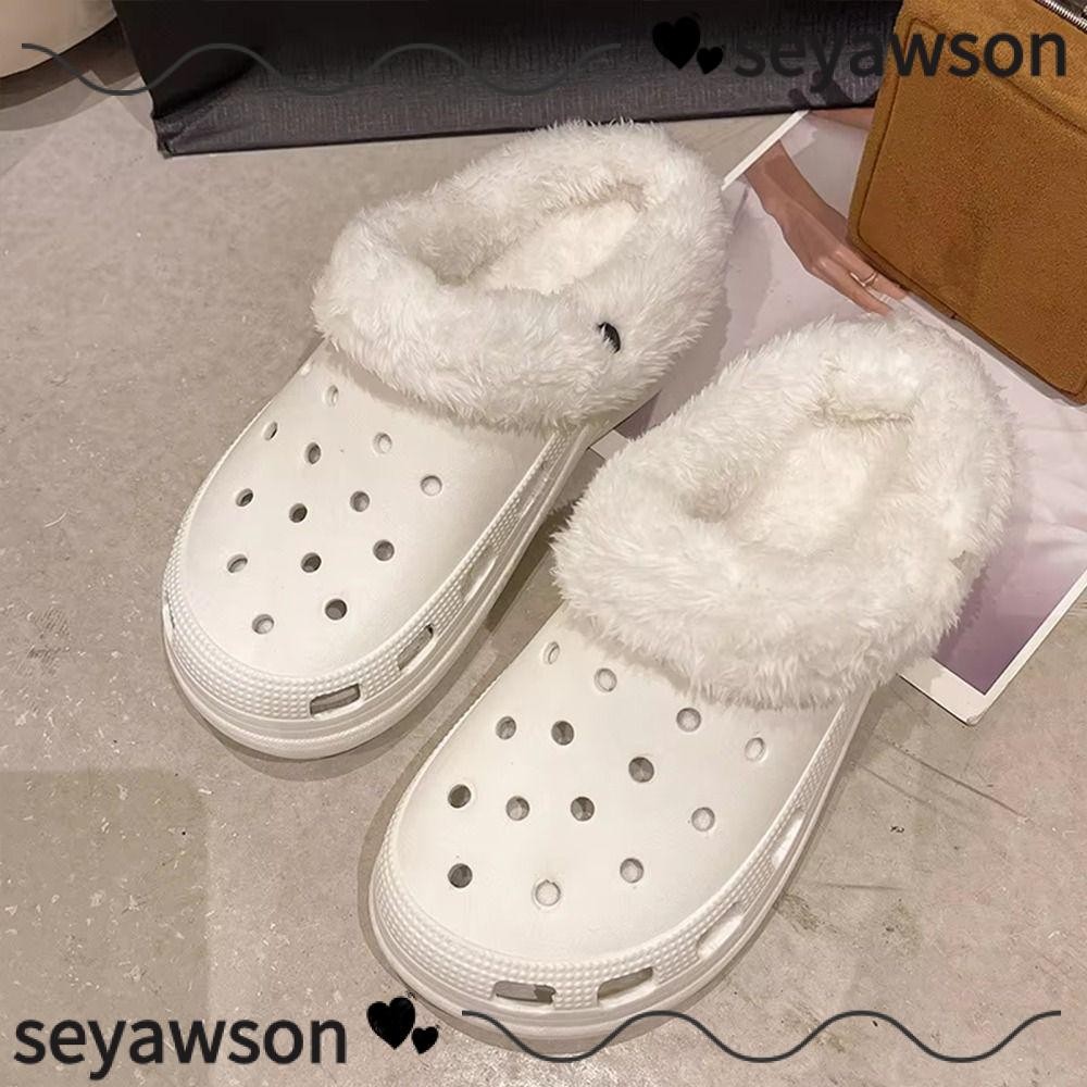 Seyawson 1 คู่ Plush แผ่นรองเท้า,เปลี่ยนสําหรับผู้หญิงผู้ชายฤดูหนาวรองเท้าอุ่น,อินเทรนด์ Clog Fur Lining นุ่มหนารองเท้าแตะ Plush Liner