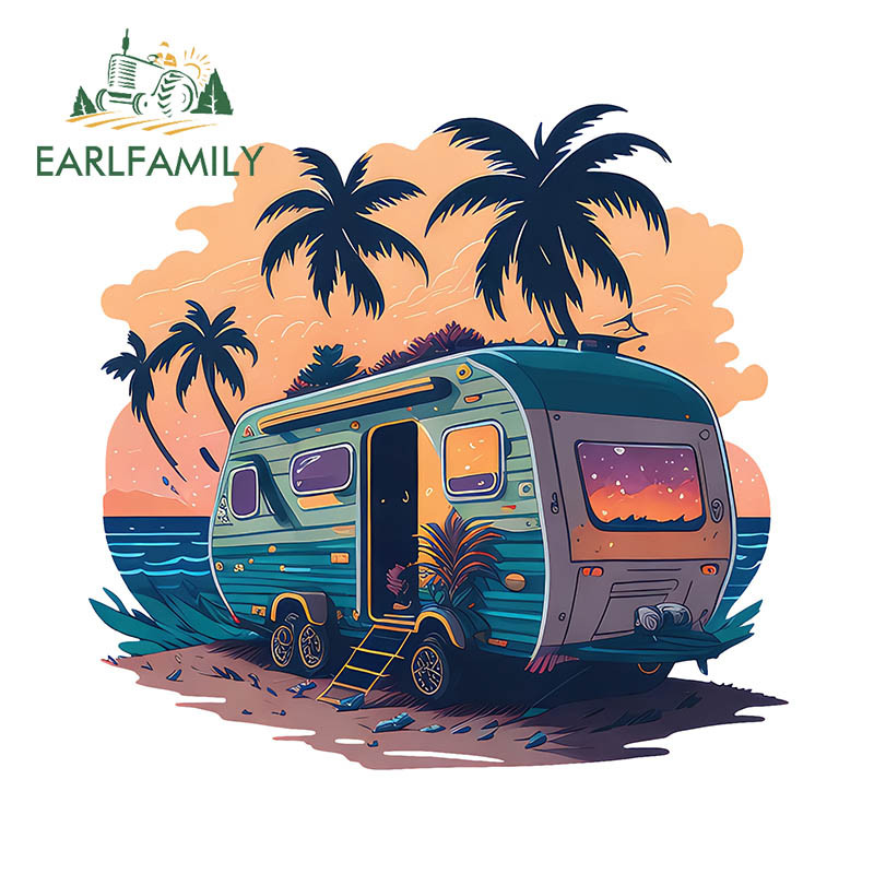 Earlfamily 13 ซม.Ship Beach Van สติกเกอร์รถแฟชั่น Occlusion Scratch PVC Decal เหมาะสําหรับสเก็ตบอร์ดรถจักรยานยนต์ Windows แล็ปท็อป