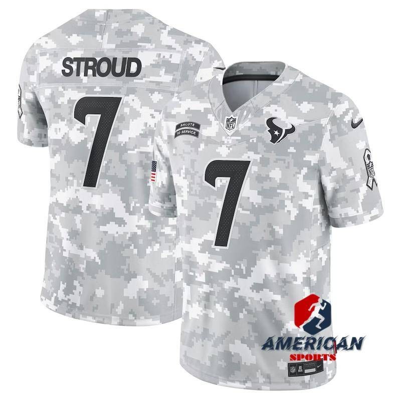 เสื้อฟุตบอลอเมริกัน Houston Texans ซีซั่น 2024-25 แบบ Arctic Camo ของ CJ Stroud
