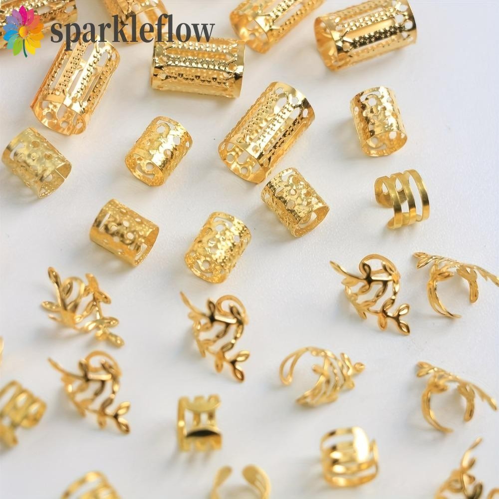 Sparkleflow 40 ชิ้นผสมผมแหวนชุด, ผม Braiding Headwear Dreadlocks ลูกปัด,อุปกรณ์เสริมผมทองและเงินโลหะคลิป Charm ผม Braid หลอดสําหรับ Braids