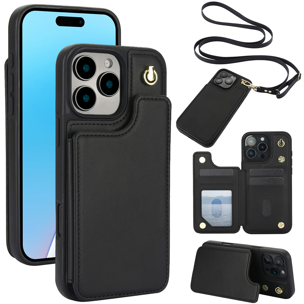 เคสโทรศัพท์ เคส Card Case สําหรับ iPhone 15 Pro Max พร้อมสายแนวทแยง Lanyard เคสโทรศัพท์สําหรับ iPhone 16 Pro Max 14 Pro Max 15 16 Plus 13 12 11 ProMax X XR XS พร้อมกระเป๋าสตางค์กระเป๋า