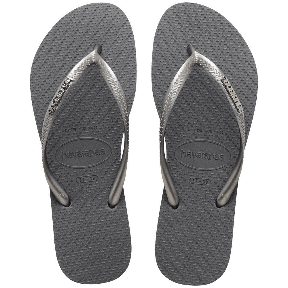 HAVAIANAS รองเท้าแตะผู้หญิง Slim Logo Metallic Flip Flops GREY 41198755178F_F3GYXX