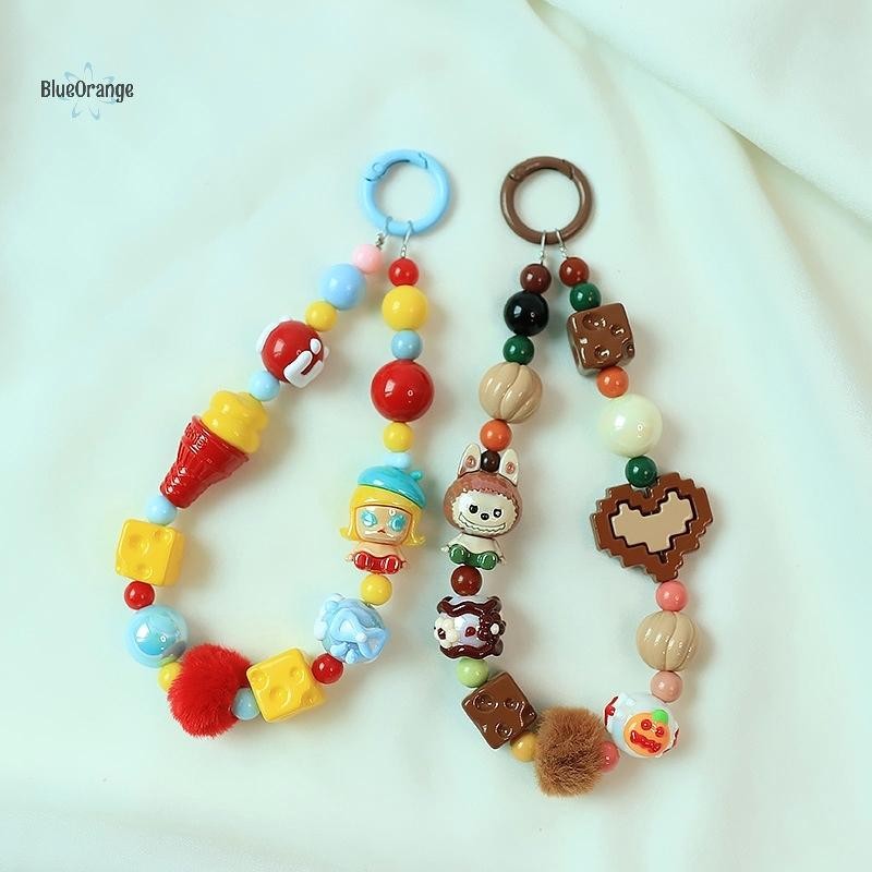 ใหม่ Labubu ทาสีลูกปัดโทรศัพท์ Chain Skullpanda Crybaby Charm พวงกุญแจ Anti-lost สายรัดข้อมือสร้อยข้อมือหูฟังกระเป๋าตกแต่ง hot