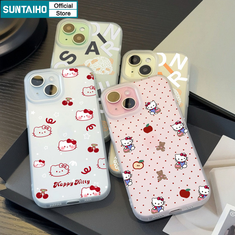 Suntaiho เคสไอโฟน ตลกน่ารัก Hello Kitty รูปแบบ Clear Frosted สําหรับ Iphone 16 15 14 12 13 11 Pro Max IP 7 8 Plus Iphon X Xs XR Xs Max TPU ซิลิคอนนุ่มพรีเมี่ยมกันกระแทกปกหลัง