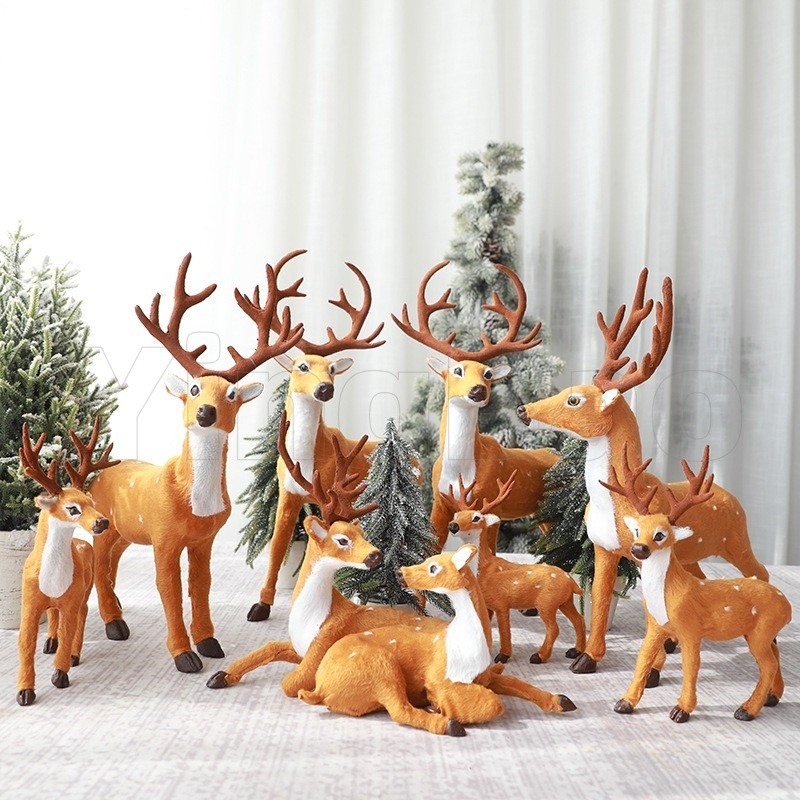 35 ซม.Xmas Elk Plush จําลองกวาง Christmas Shop ตู้โชว์หน้าต่างตกแต่งโต๊ะ, Reindeer ครอบครัว Figurines, คริสต์มาสวันหยุดฤดูหนาว Centerpieces เครื่องประดับสําหรับ Mantel ชั้นวาง Sil