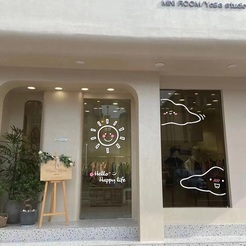 Inmunnet ร้านแดงลายเมฆสติกเกอร์กระจกตกแต่งร้านสติกเกอร์หน้าต่างกระจกตกแต่งห้องน้ำสติกเกอร์ติดผนังไฟฟ้าสถิต