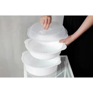 Micronware ชามนึ่งและฝาอุ่นอาหารไมโครเวฟ 2200 มล รหัส 5096 ชามไมโครเวฟ ถาดอุ่นไมโครเวฟพร้อมฝา Super lock