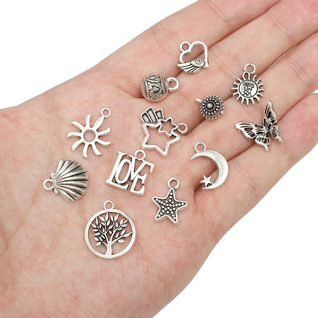 10 ชิ้น/ถุง ช่วงกว้างของรูปแบบ, จี้โลหะผสม, ชุบไฟฟ้าโบราณเงิน, อุปกรณ์เครื่องประดับ, ใช้สําหรับ ทําเอง เครื่องประดับทํา, ตกแต่ง, จี้ - รูปที่ 7