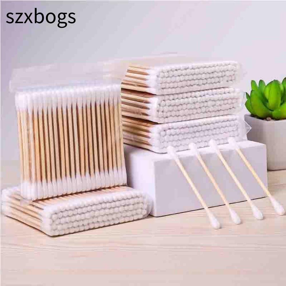 SZXBOGS 100 ชิ้น Double-Tipped Cotton Buds, Cotton Buds สําลีปราศจากคลอรีน, ทําความสะอาดไม้ 100% Cot