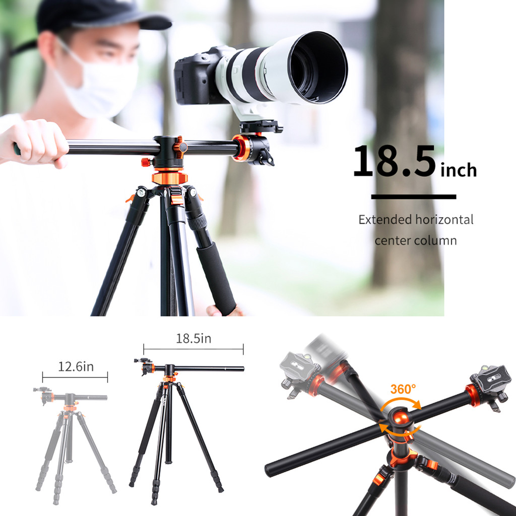 ขาตั้งกล้อง K & F CONCEPT SA254T1 2.39M/94.1 นิ้ว Professional การถ่ายภาพขาตั้งกล้อง Monopod กล้องแนวนอนขาตั้งกล้อง Aluminu Cam1114
