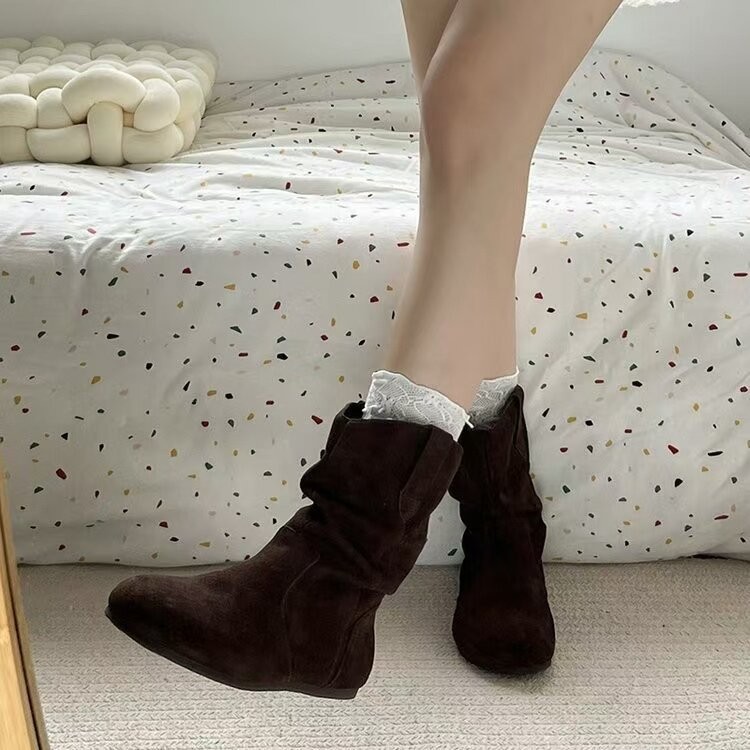 (แนะนำ+1ไซด์ค่ะ) TX621 รองเท้าบูทหุ้มข้อส้นเเบน(เเถมพื้นเสริมส้น) วัสดุPU ฤดูใบไม้ร่วงเเละฤดูหนาว สไตล์เกาหลี