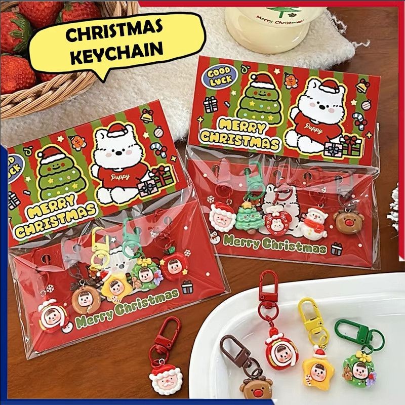 5 ชิ้นสร้างสรรค์การ์ตูนคริสต์มาสชุดพวงกุญแจน่ารัก Xmas พวงกุญแจกระเป๋าจี้น่ารักขนาดเล็กแขวนตกแต่งของขวัญคู่