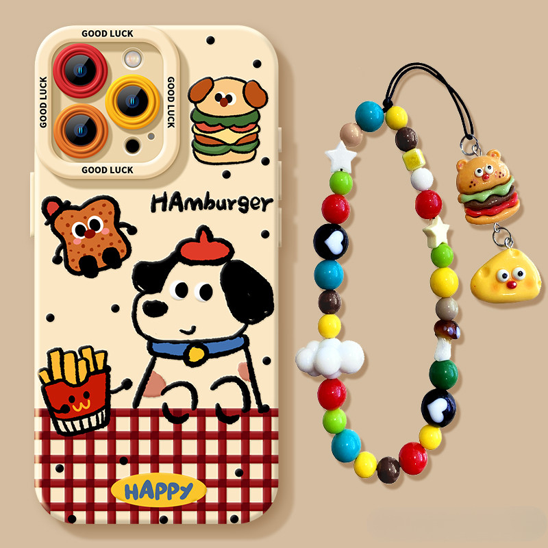 Iphone 16 15 14 13 12 11 Pro Max X XR XS Max 7 8 Plus INS น่ารักการ์ตูนลูกสุนัขสร้อยข้อมือเคสโทรศัพท์ปกอ่อน