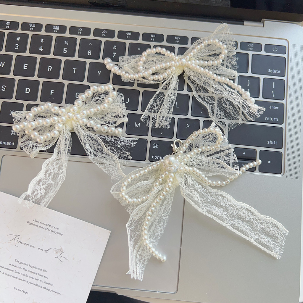 Romance Lace Pearls Bead String Bowknot Shoelaces Decor Buckle - DIY Sweet Pearl Bow จี้หัวเข็มขัดรองเท้าอุปกรณ์เสริม